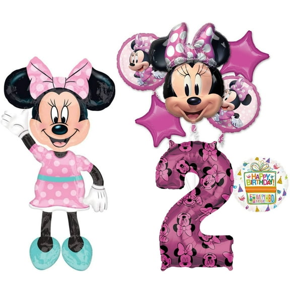 Minnie Mouse Party Supplies 2nd Birthday Happy Helper Airwalker Balloon Bouquet Decorations