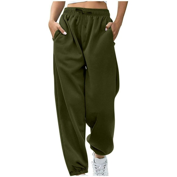 ZVAVZ Womens Baggy Sweatpants,Womens Drawstring Wide Straight Leg Pants Elastic Waist Workout Trousers Casual Lounge Ladies Pants Limited Time Deals Green M