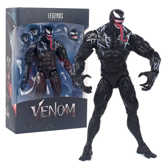 los vengadores de marvel spiderman venom carnage anime figura de acción regalo de navidad juguetes para niños Figura Venom 1/12 de 16 cm en PVC con cuerpo negro, venas blancas y lengua roja, manos y piernas articuladas; incluida caja ventana Legends Series y accesorios intercambiables visibles.