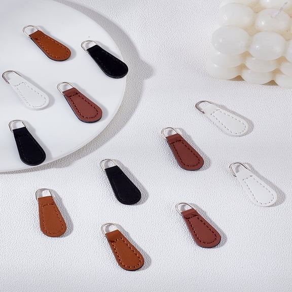 12 Pcs 4 Colors Leather Zipper Pull Tabs Zipper Sliders Replacement Zippering Tag Replace Clothes Backpacks Traveling Case