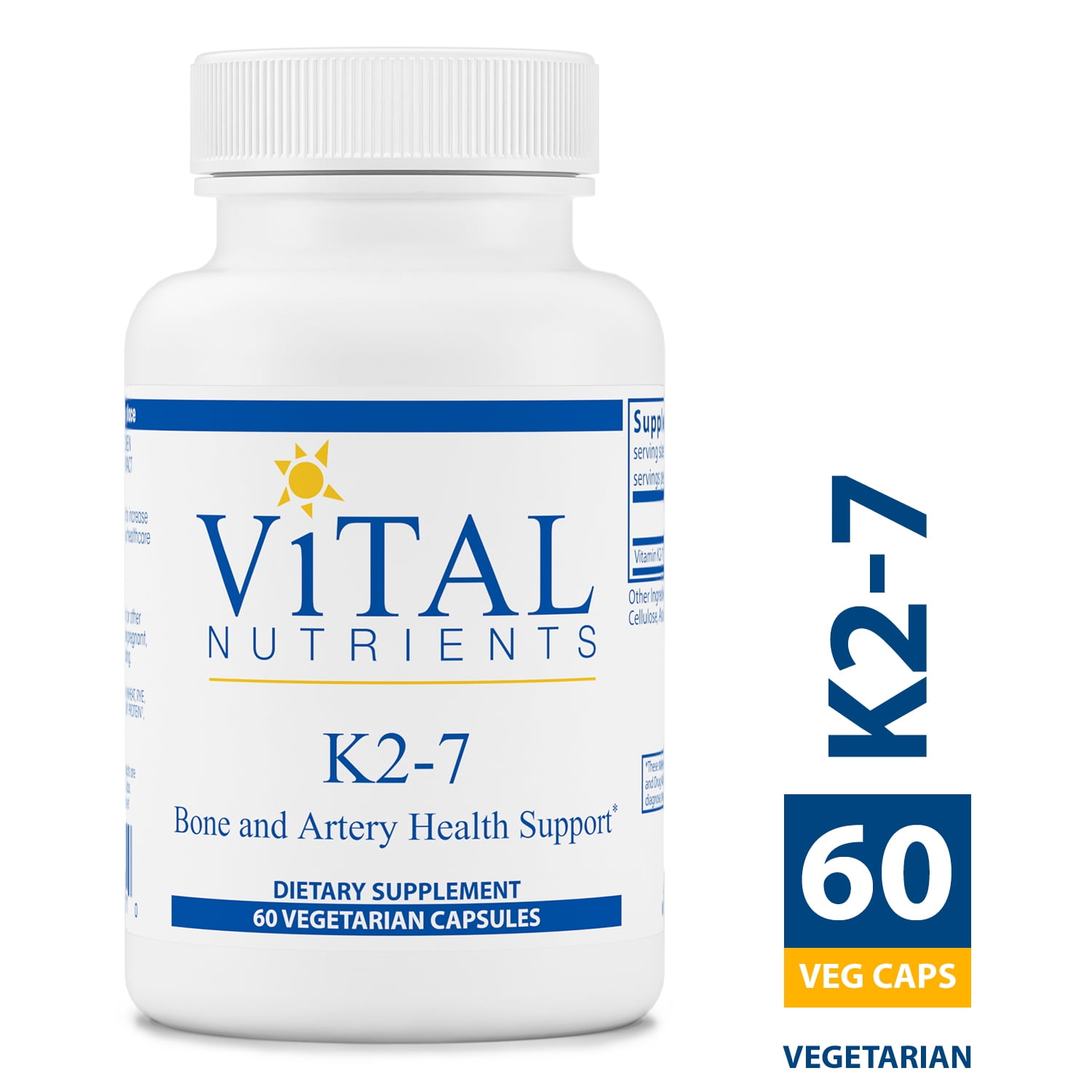 Vital Nutrients - K2-7 - Bone Strength and Artery Health Support - Promotes Cardiovascular Health - 60 Capsules per Bottle