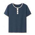 thumbnail image 4 of Leey-World Men's T-Shirt Short Sleeve Crew Neck Textured Shirts Classic Knit Pullover Tees Men Tshirt(Navy,3XL), 4 of 6