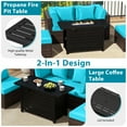 thumbnail image 4 of Gymax Set of 5 Patio Furniture Set Heavy-duty Frame Rattan Sofa Set w/ 60000 BTU Firepit Table Turquoise, 4 of 7