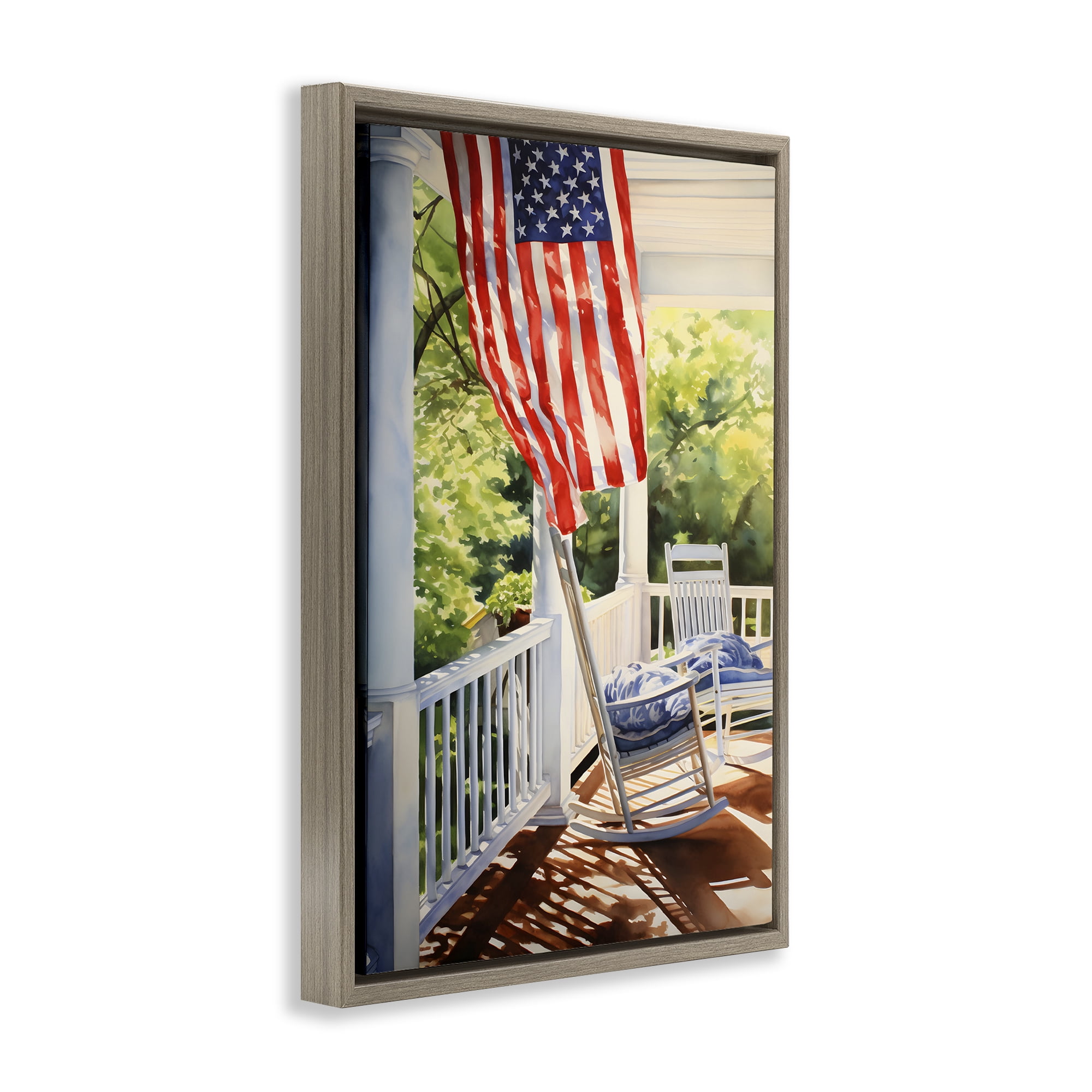 Stupell Industries Vintage American Porch Scenery Painting Brown Floater Framed Canvas Art Print Wall Art, 21 x 31