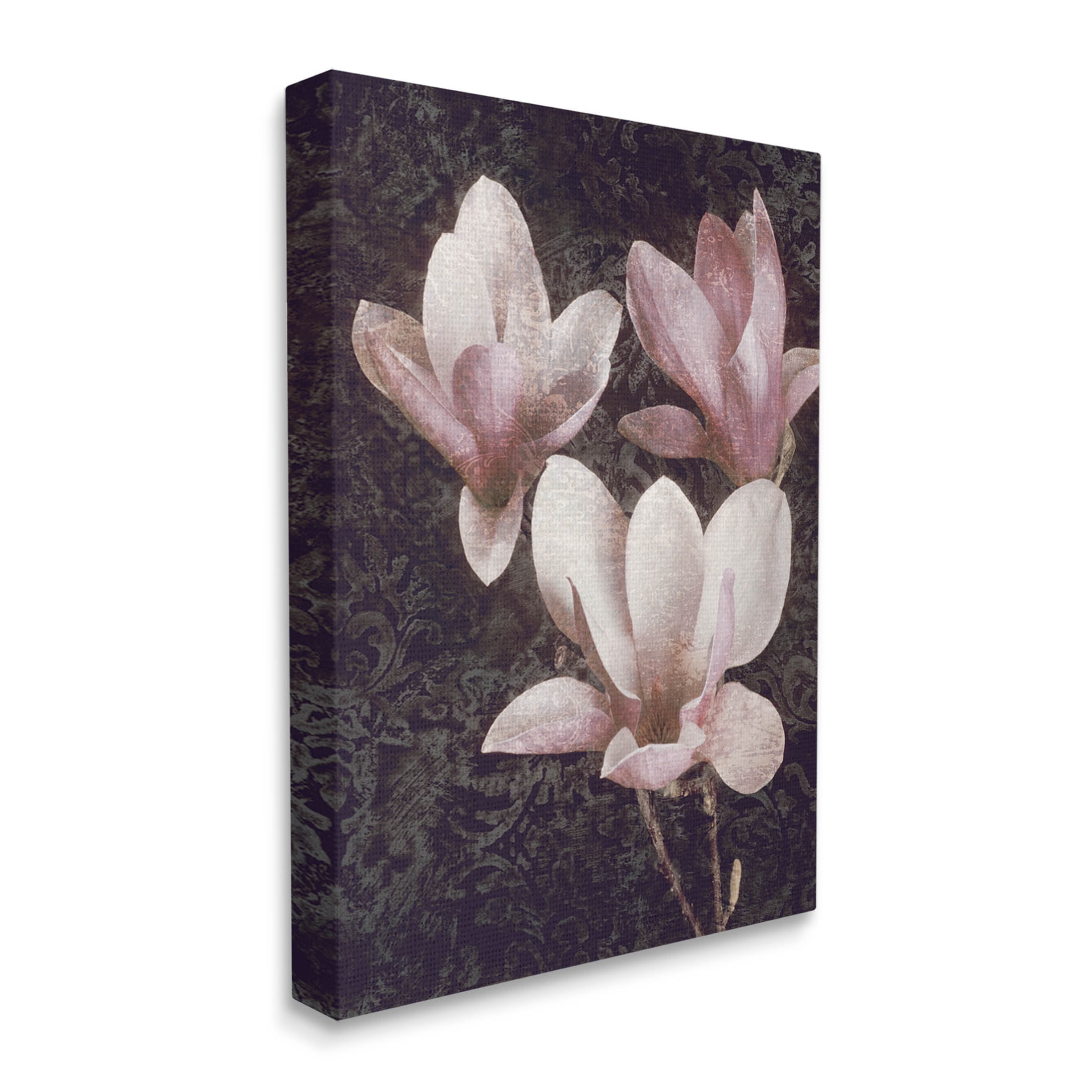 Vintage Pink Blooms Damask Pattern Botanical & Floral Graphic Art Gallery Wrapped Canvas Print Wall Art