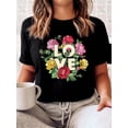 thumbnail image 1 of Valentine's Day Theme Love & Flower Print Women's T-Shirt, Valentine's Day Gift Casual, Fashionable,Camisetas de verano para mujer, manga corta, cuello redondo, casual, lindo, con gráficos, camisetas, 1 of 6