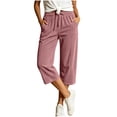 thumbnail image 4 of Tsesme Corduroy Capris for Women Drawstring Elastic Waist Cropped Trousers with Pockets Fall Loose Fits Comfy Bottom Daily Wear, 4 of 8