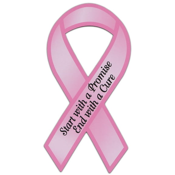 Ribbon Shaped Awareness Support Magnet - Start With A Promise, End With A Cure (Breast Cancer) - Cars, Trucks, SUVs, Refrigerators, Etc.