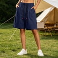thumbnail image 2 of Tqcoqu Elastic Drawstring Waist Bermuda Shorts for Women,Loose Fit Summer Casual Shorts with Big Patch Pocket,Dark Blue Women's M-XXXXL, 2 of 6