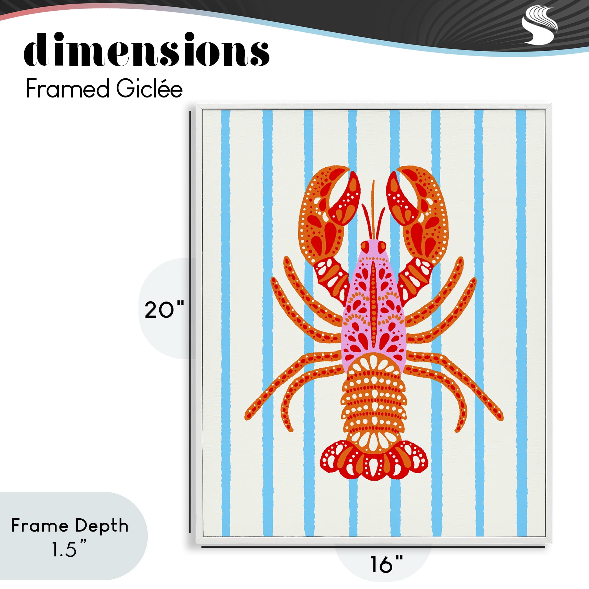 Stupell Industries Bright Boho Lobster on Stripes White Framed Giclee Art, design by Indira Prieto | IndySign