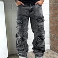 thumbnail image 2 of Reppunk Streetwear Stylish Men Multiple pockets Cargo Jeans Loose Trousers Male Solid color Straight Carpenter Denim Classic Menswear Summerwins Streetwear Jeans, Y2K Hip Hop Denim, Vintage Retro, 2 of 9