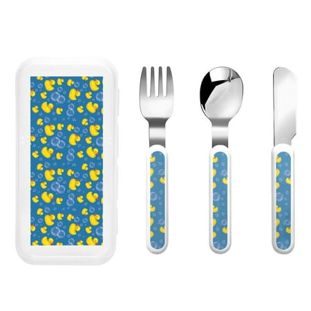 

Zeuib Rubber Duck Print 3 Pieces Children Fork Spoon Knife Set with Travel Case for Lunch Box Stainless Steel Kids Silverware Flatware Set Kids Utensil Set for School (Fork Spoon Knife)