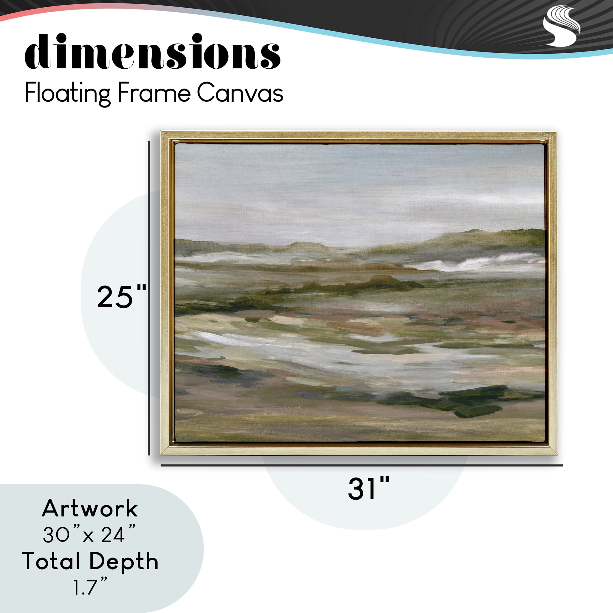 Stupell Industries Natural Meadow Abstract Horizon Gold Framed Floater Canvas Wall Art, design by Carol Robinson