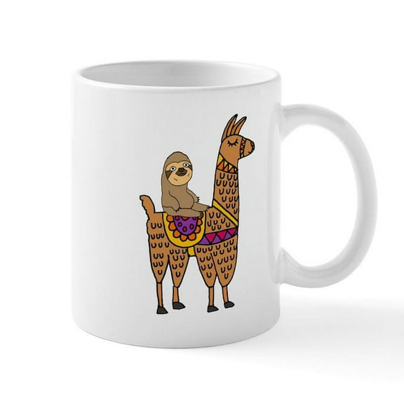 CafePress - Cute Sloth Riding Llama Mugs - 11 oz Ceramic Mug - Novelty Coffee Tea Cup