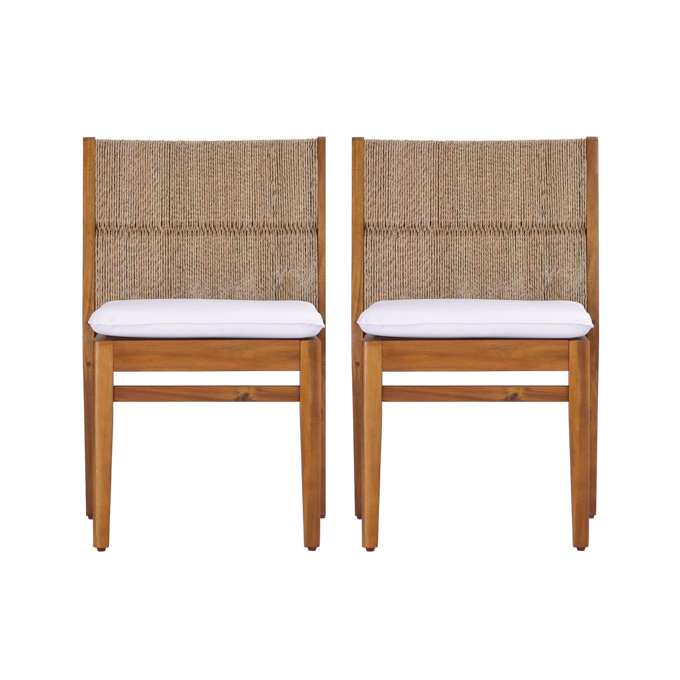 Christopher Knight Home Outdoor Wicker Armless Dining Chair, Acacia Wood with Cushions, Teak, Set of 2