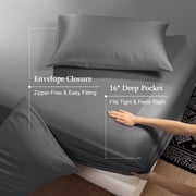 Sonoro Kate 100% Organic Cooling Bamboo Sheets, Queen Sheet Set 4-Piece with 16 Deep Pocket, Silky Smooth Luxury Bed Sheets, Dark Gray