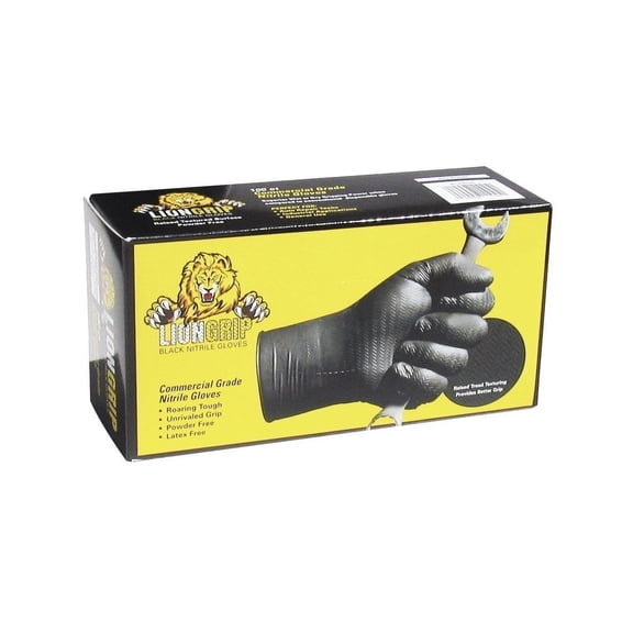 Eppco Lion Grip Nitrile Gloves, Powder and Latex Free, Black, 7MIL, Tread Texture, Medium, 3 Boxes