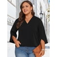thumbnail image 7 of TEMOFON Womens Plus Size Tops Summer V Neck 3/4 Sleeve Blouses Casual Loose Tunic Tops Flowy Business Dressy Blouses 4XL, 7 of 7