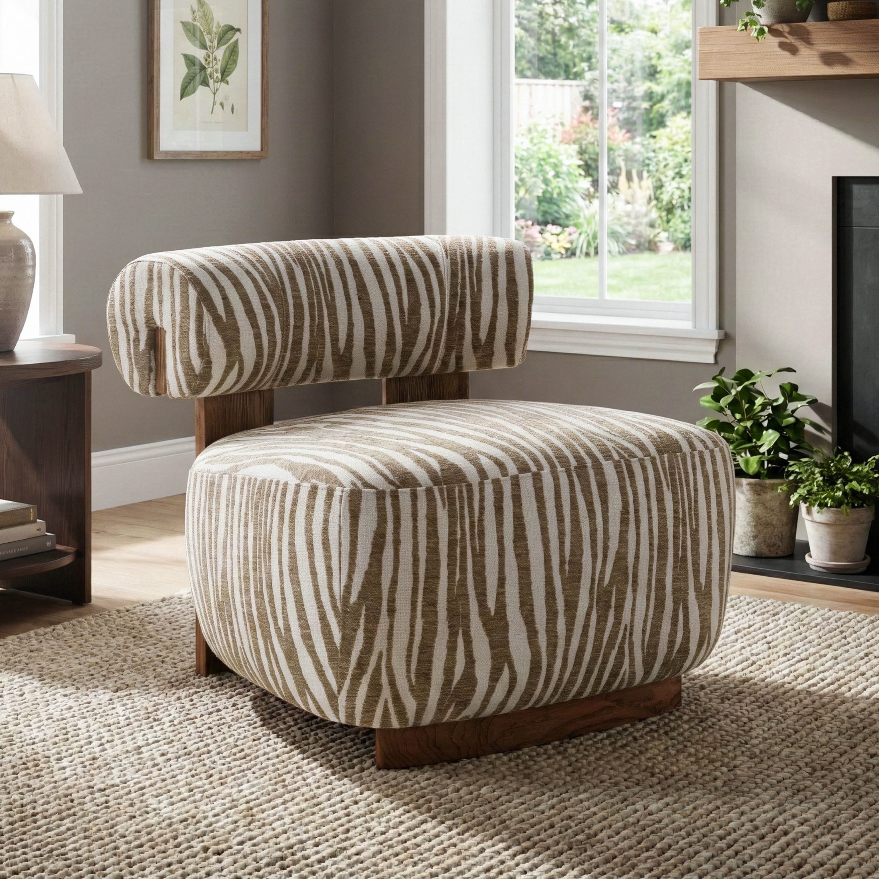 Furniture of America Zenya Modern Chenille Zebra-stripe Pattern Accent Chair, Beige