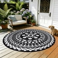thumbnail image 4 of 5*5ft Round Outdoor Rug Circle Outside Area Rug Boho Reversible Patio Rug Plactic Straw Rug for Patios,Deck,Picnic,Beach,Trailer,Camping,Black&White, 4 of 10