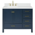 thumbnail image 2 of Ariel Cambridge 42 Inch Single Left Offset Rectangle Sink Bathroom Vanity With Carrara White Quartz Countertop 1.5 Edge In Midnight Blue, 2 of 10