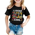 thumbnail image 2 of ZHOGXU Kids Teens Girls T Shirts Short Sleeve Crew Neck Back To School Graphic Print Loose Fit Comfortable Top Tees For Casual Daily Wear,Black,2-3 Years, 2 of 4