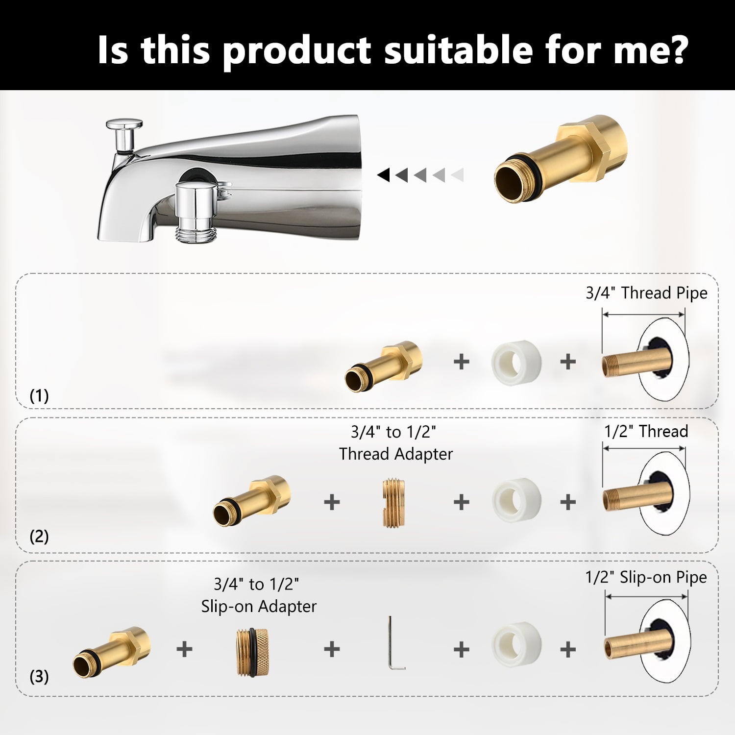 Lift-Up Diverter Bathtub Faucet with 6 Settings Handheld Shower in Chrome