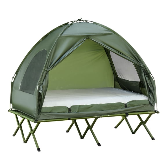 Portable 2-Person Folding Camping Cot with Air Mattress, Compact Outdoor Bed for Camping, Hiking, and Picnics