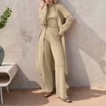 thumbnail image 2 of Womens Knit 3 Piece Sets Long Cardigan Neck Sweaters Wide Leg Pants Coordinated Outfit Fall Winter Business Casual Travel Outfits, 2 of 4
