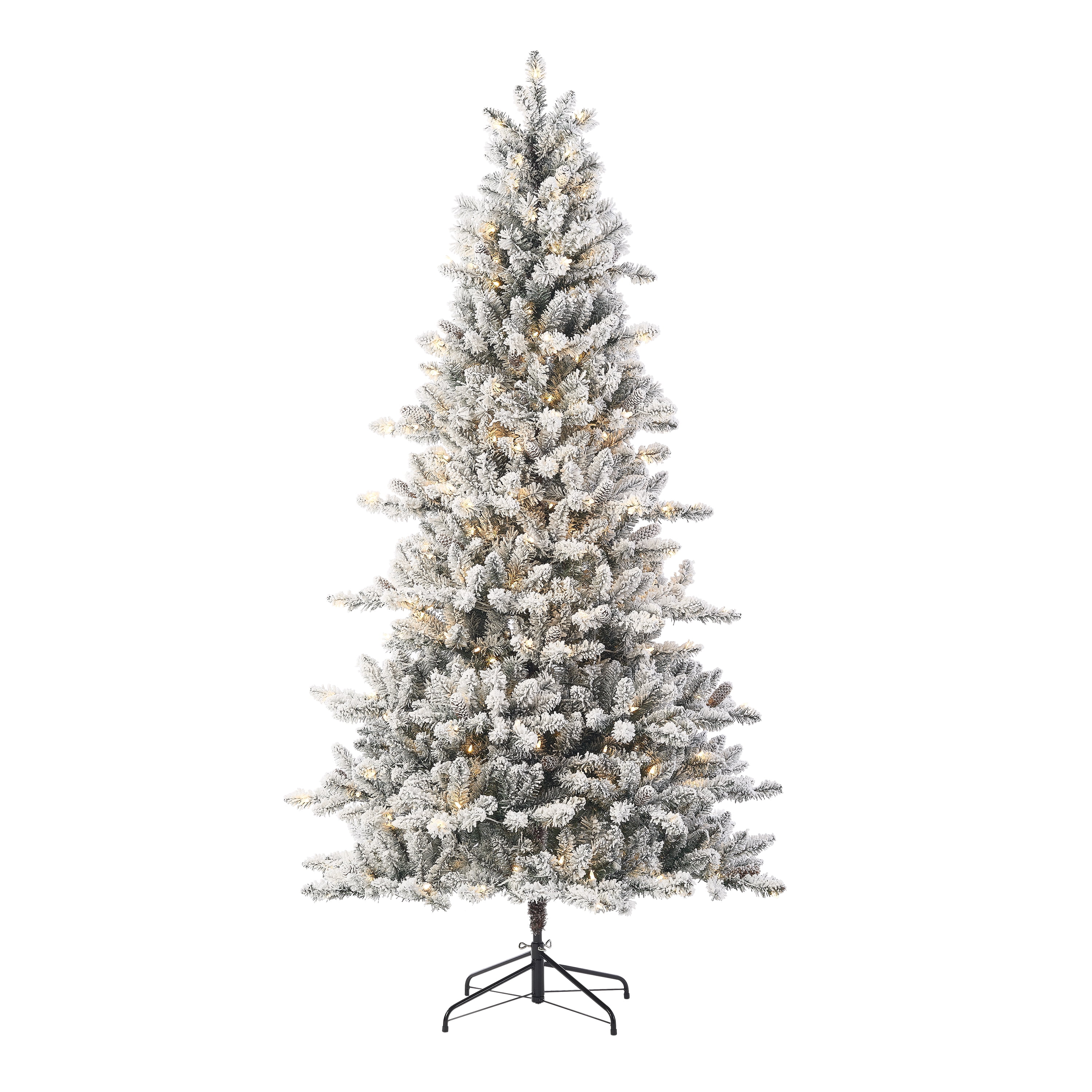 Holiday Time 7.5ft Pre-Lit Flocked Birmingham Fir Artificial Christmas Tree, Warm White LED, Green, 7.5'