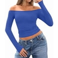 thumbnail image 2 of Womens Long Sleeve Off the Shoulder Tops Going Out Cute Basic Y2K Fall Fashion 2026 Outfits Clothes Blue XL, 2 of 9