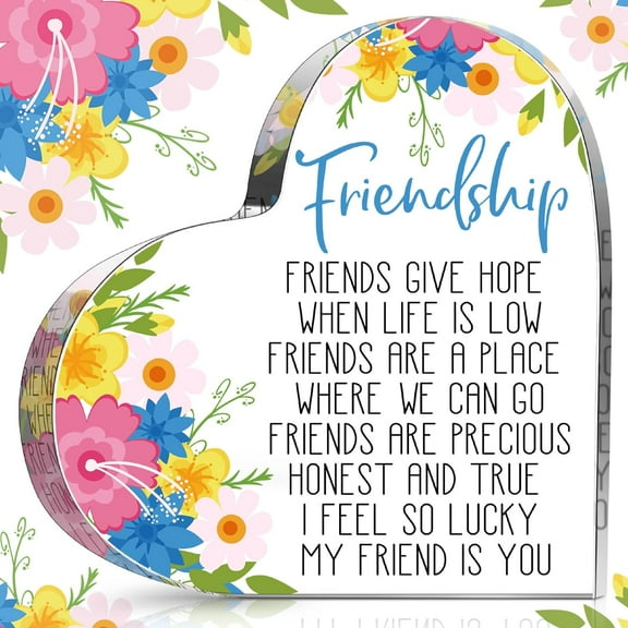 Gift for Friend Friendship Gifts for Women Friend Friendship Birthday Gifts Cheer up Gift Acrylic Heart Butterfly Keepsake Paperweight for Home Office Table Shelf(Flower)