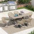 thumbnail image 5 of PURPLE LEAF 7 Pieces Patio Dining Set, Rectangular Aluminum Outdoor Table and 6 Wicker Chairs with Cushions for Garden Kitchen and Porch, Champagne, 5 of 12