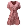thumbnail image 3 of Robe Mode Femme Sexy à Pois Col en V Taille Creuse Manches Courtes Mini Robe, 3 of 5