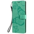 thumbnail image 2 of Wallet Case for iPhone 13, Flip Kickstand Emboss Butterfly PU Leather Protective Phone Cover with Wrist Strap & Card Slots, Green, 2 of 9