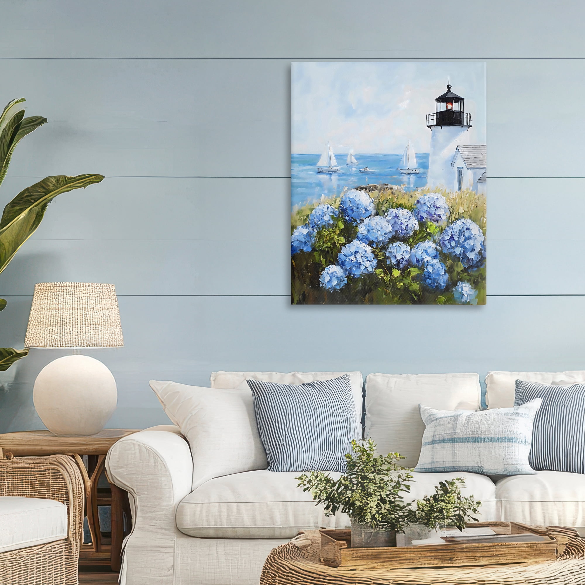 Stupell Industries Lighthouse Surrounded by Hydrangeas Canvas Wall Art, design by Arlington Prints