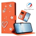 thumbnail image 5 of Leather For Apple iPhone 16 Pro Max Case Double Layered Heart-shaped Flower Flip Wallet Leather Case, Card Holder Magnetic Closure  Phone Cases Cover With Hand Strap,Orange,For iPhone 16 Pro Max, 5 of 8