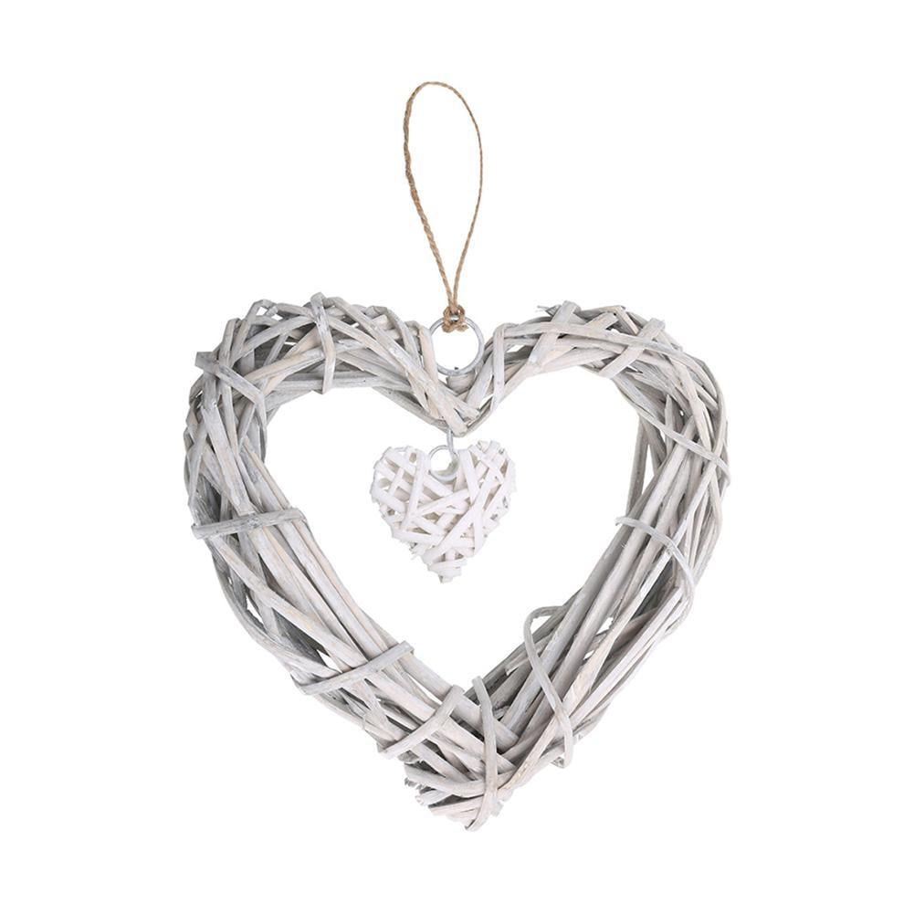 Rustic Resin Wicker Heart Shaped Hanging Ornament Wreath Rattan Party Decor New