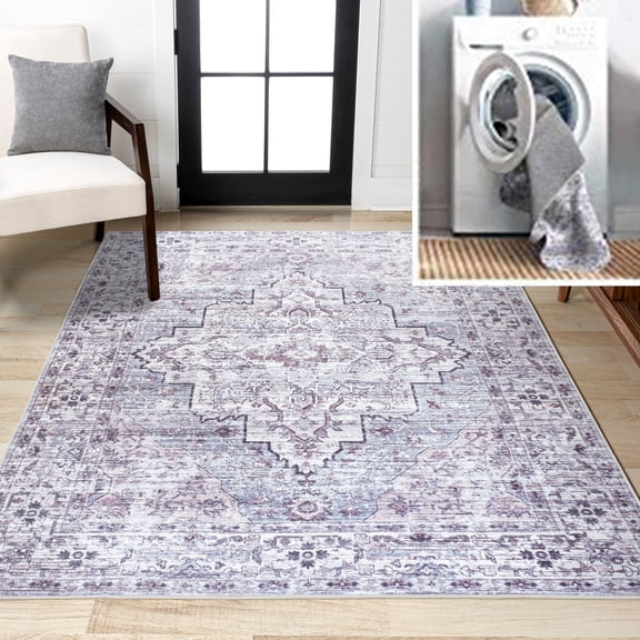 JONATHAN Y WASHABLE 3 x 5 Area Rug, Didim Boho Medallion - Gray/Purple, WSH102A-3