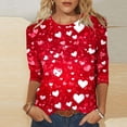 thumbnail image 3 of TKLPEHG Valentines Shirts for Women 3/4 Sleeve Tops Crewneck Valentines Day T Shirts Soft Cute Heart Print Lover Gift Tops (Red,M), 3 of 5