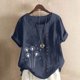 thumbnail image 2 of Vestidos Casuales Para Mujer, Blusas De Mujer De Moda Blusa informal de lino con cuello redondo, manga corta y botones para mujer, 2 of 4