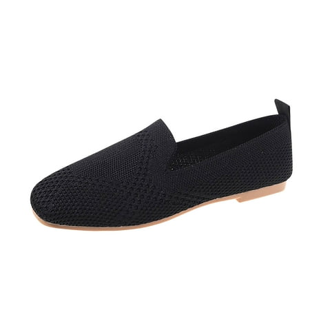 hopeusnice Clearance Women s Knitted Flats Breathable Slip On Ballerina Shoes Comfortable Flat Heel Loafers Soft Sole Flats Black 38