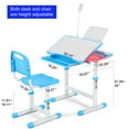 thumbnail image 2 of Kids Study Desk and Chair Set Children Height Adjustable Large Writing Board Table with LED Lamp, Drawer, Bookstand (Blue), 2 of 7