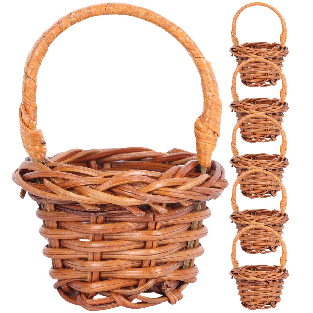 6pcs Miniature Woven Baskets Mini Handles Containers Planter