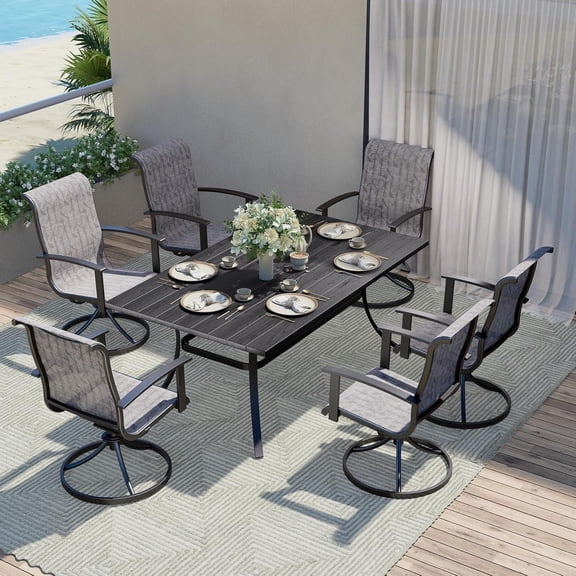 Outdoors Dining Chair Sets of 2, Mesh Sling Chair Rockable and Swivel, Tear-resistant and Weather-resistant, Black