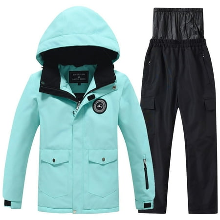 TEAJOPSUU Kids Snowsuits Boys Girls Thick Waterproof Windproof Insulated Ski Jacket and Suspender Snow Pants Winter Warm Snowsuit Set B-Blue