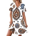 thumbnail image 4 of Fartey Bohemian Tunic Dresses for Women Casual Short Sleeve V Neck Knee Length Dress Funny Print Dresses Loose Beach Vacation Sundress Multicolor L, 4 of 7