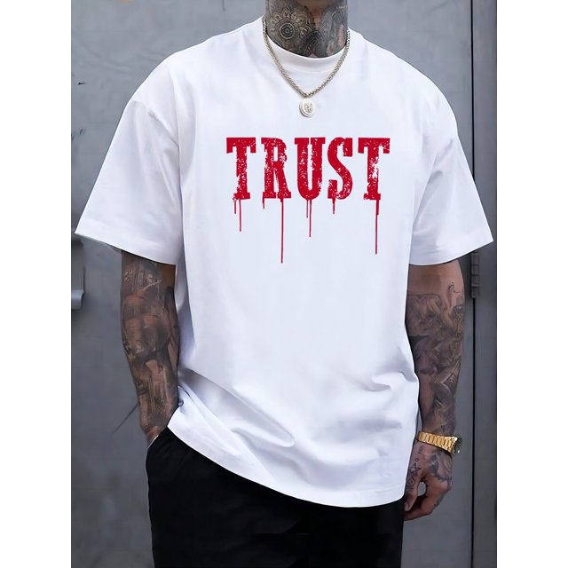 Camiseta gráfica TRUST: camiseta informal de verano de manga corta, suave, transpirable y cómoda para hombre. Corte holgado, secado rápido, absorbe la humedad, ligera y de fácil cuidado.