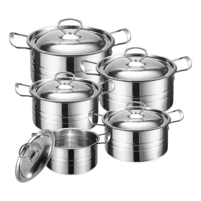 10Pcs Juego De Ollas De Acero Inoxidable, Olla De Dos Asas Plata