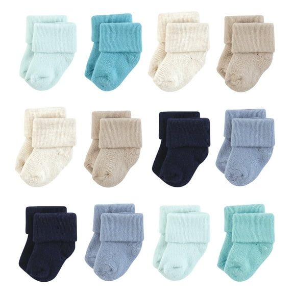 Hudson Baby Infant Boy Cotton Rich Newborn and Terry Socks, Blue Teal Neutral, 0-6 Months